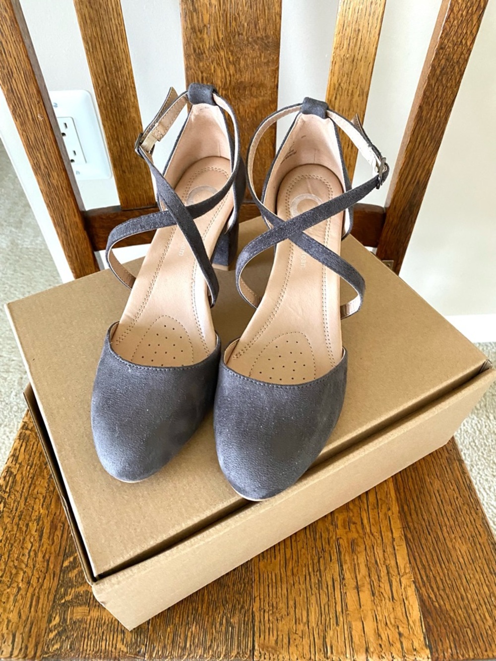 Women's Gray Suede Cross-Strap Heels size 8